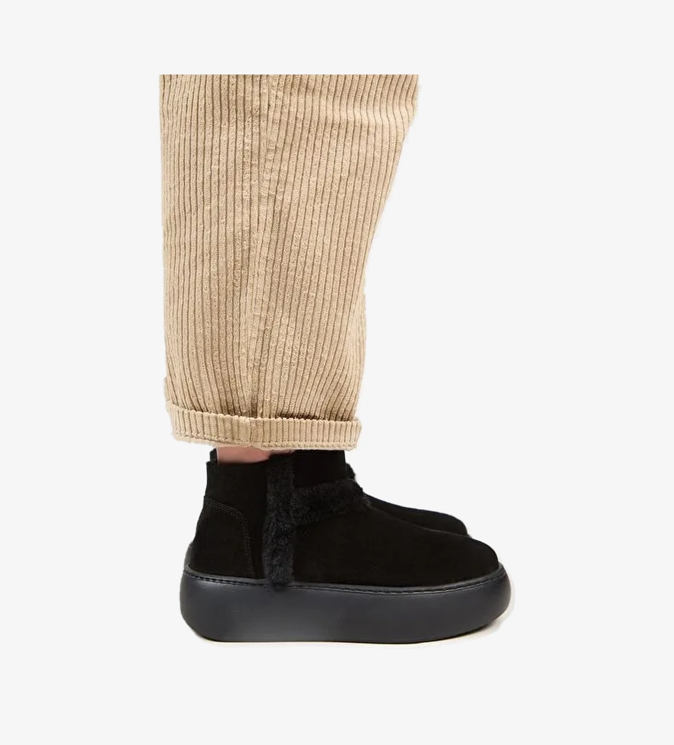 Manijero (Azura Mini) Kadın Hakiki Deri İçi Kürklü Ve Kürk Şeritli Siyah Bot - Görsel 1