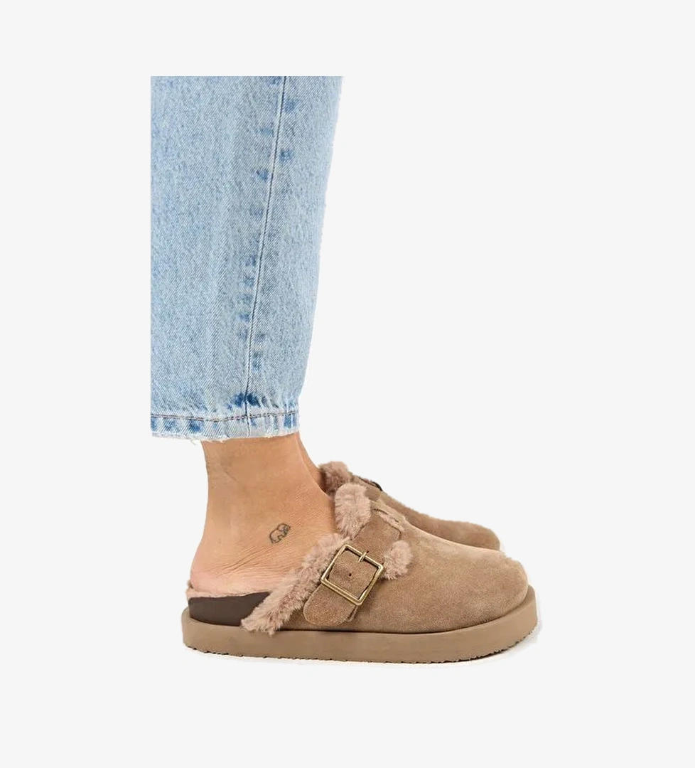 Manijero Vizon Kadın Süet - Kürklü Terlik MNJ.161.01 - Görsel 1