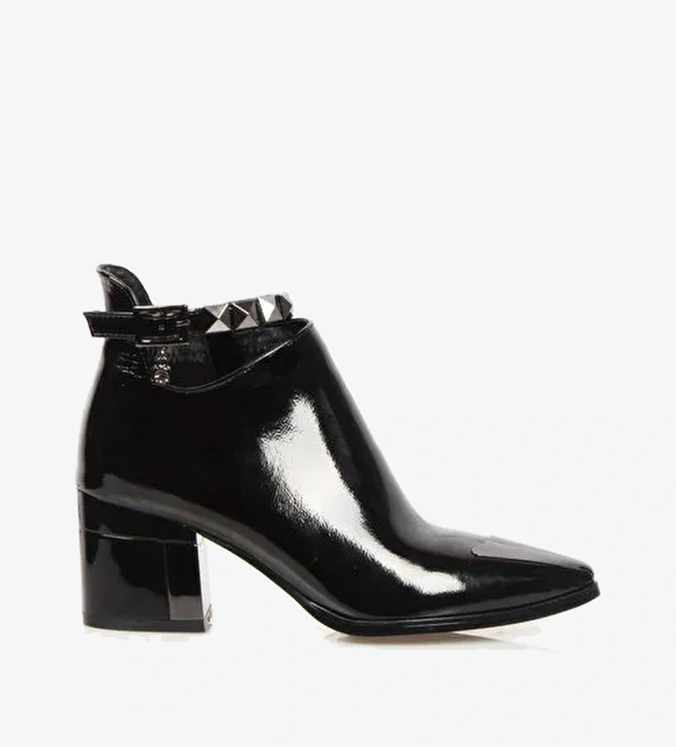 Marlo Fermuarlı Topuklu Kadın Bot Siyah Rugan - Görsel 1