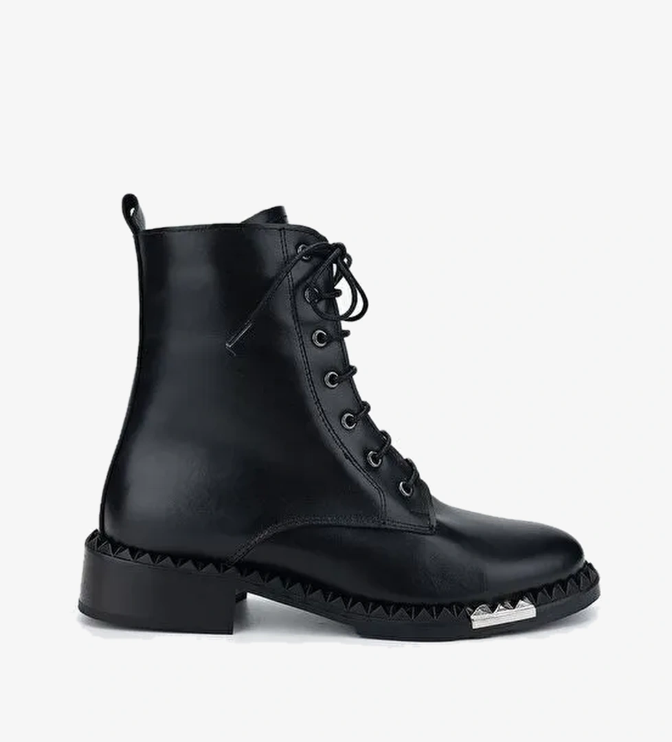 Valmenti Kadın Hakiki Deri Siyah Deri Düz Bot - Görsel 1