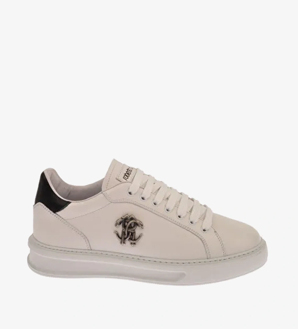 Roberto Cavalli Beyaz-Siyah Erkek Deri Sneaker 25730 - Görsel 1