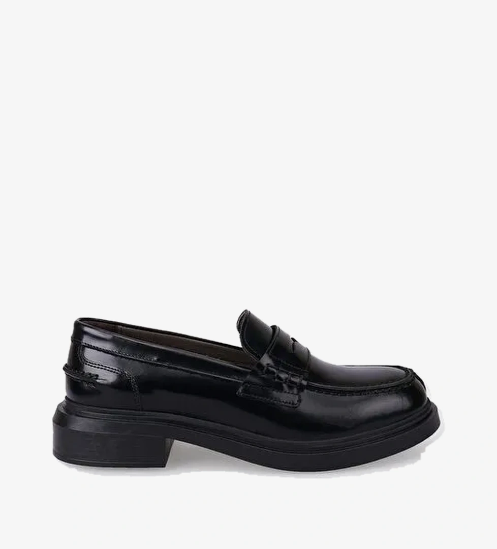 %100 Hakiki Deri Siyah Açma Kadın Loafer - Görsel 1