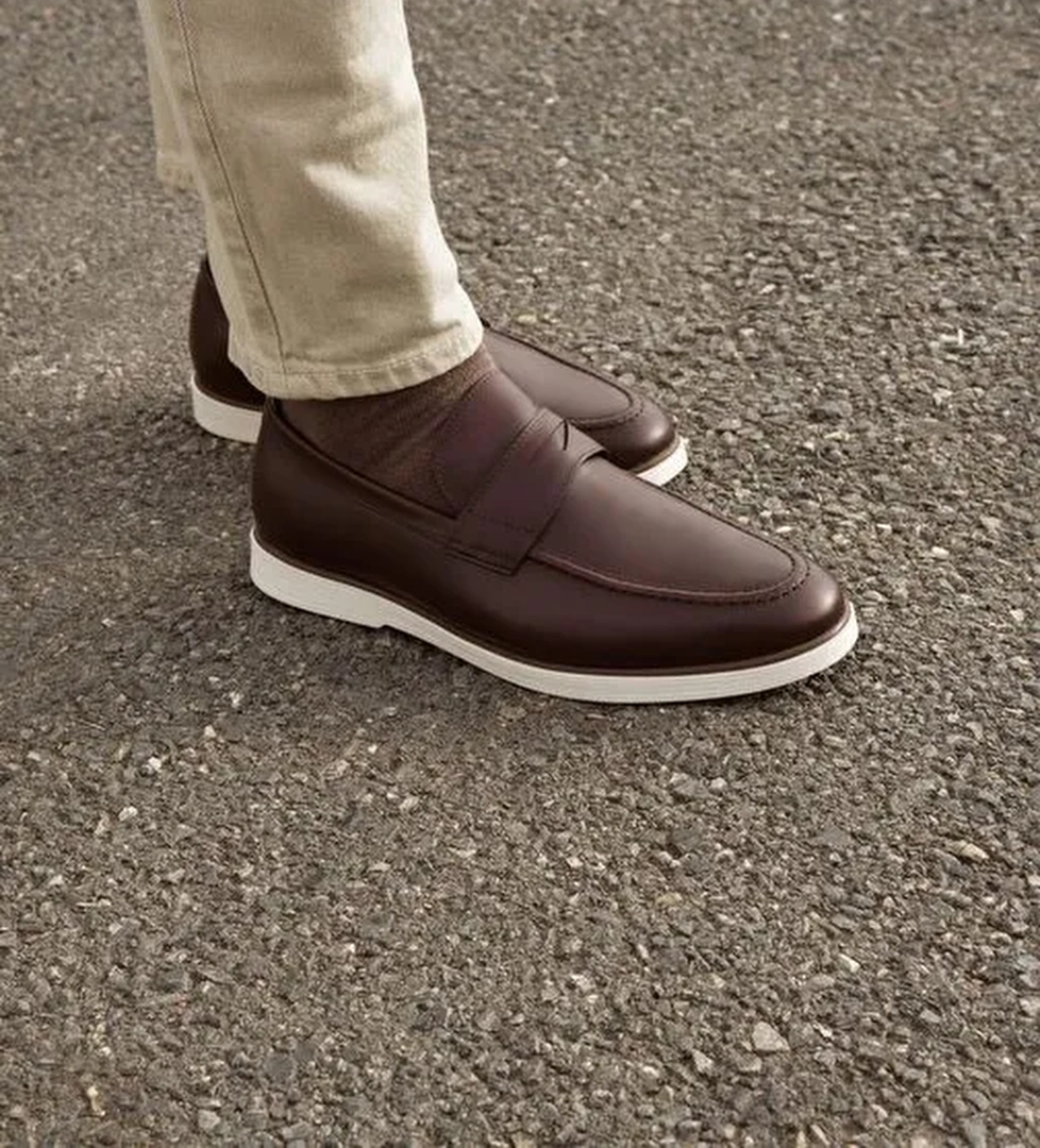 %100 Hakiki Deri Kahverengi Erkek Günlük Ayakkabı - Görsel 1