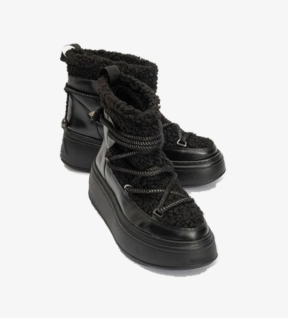 DİLA Siyah Suni Kürklü Kadın Kalın Tabanlı Kar Botu - Görsel 1