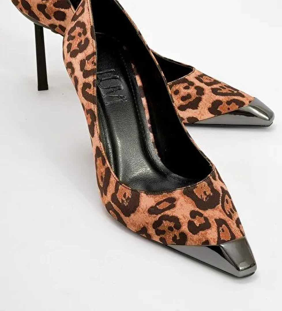 BRELO Siyah Sarı Desenli Kadın Yüksek Topuklu Ayakkabı - Görsel 1