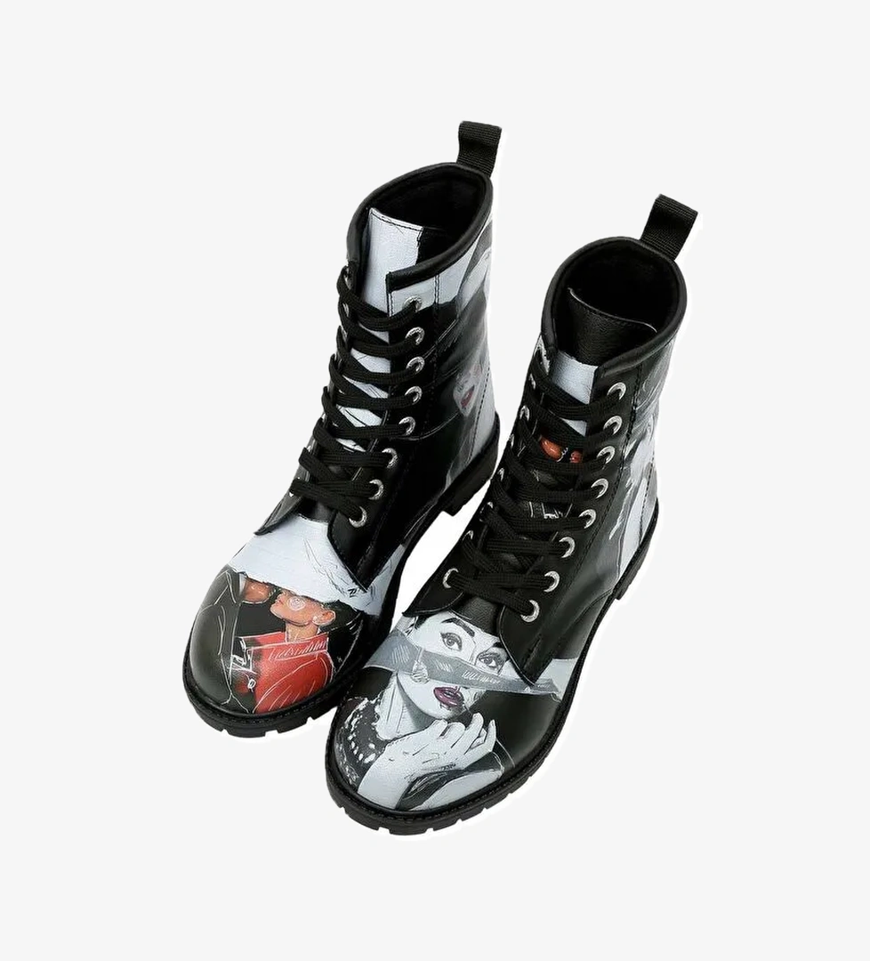 Kadın Vegan Deri Siyah Uzun Bot - Go Back to Being Yourself Tasarım - Görsel 1