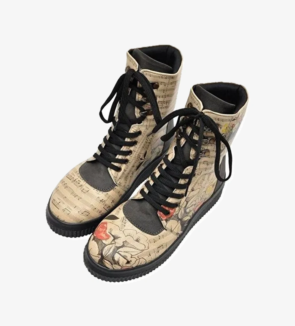 Kadın Vegan Deri Bej Uzun Bot - Music on World off Tasarım - Görsel 1