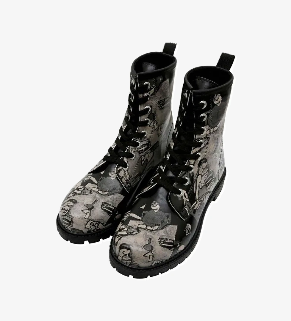 Kadın Vegan Deri Siyah Uzun Bot - Supper BlackWhite Tasarım - Görsel 1