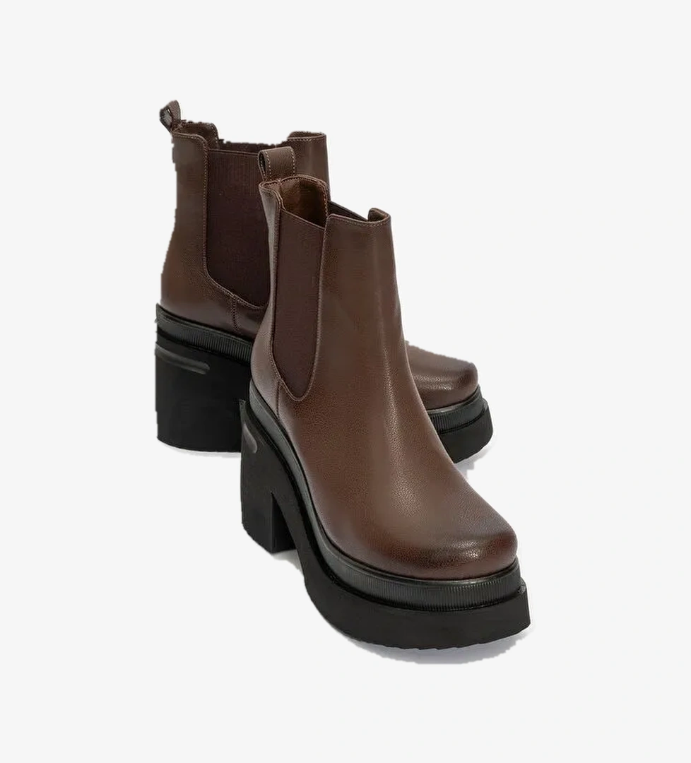 EMMA Kahverengi Cilt Kadın Platform Topuklu Bot - Görsel 1