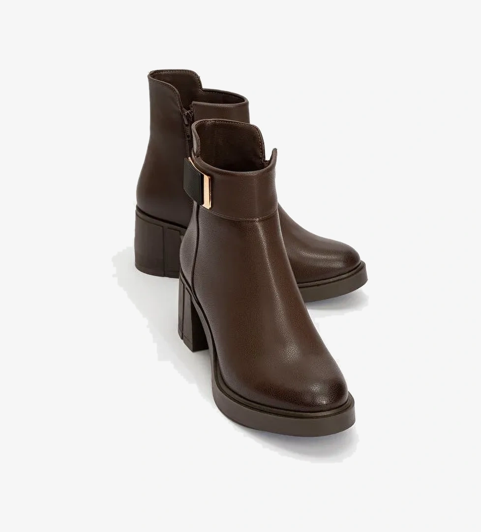 RASHE Kahverengi Tokalı Kadın Kalın Topuklu Bot - Görsel 1