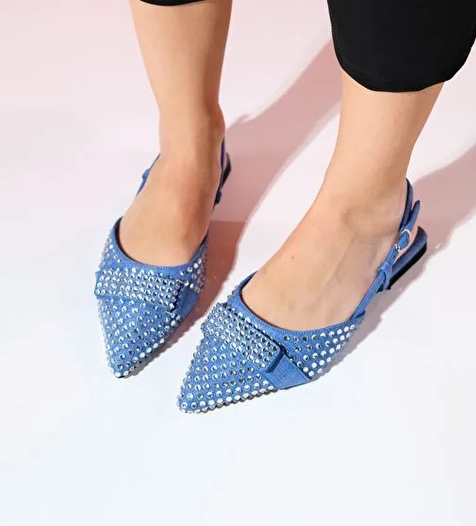 KELP Kot Mavi Taşlı Kadın Düz Sandalet - Görsel 1