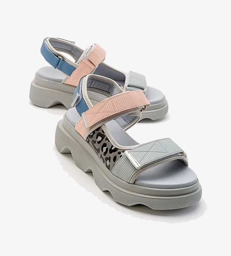 TEDY Mavi Desenli Kadın Sandalet - Görsel 1