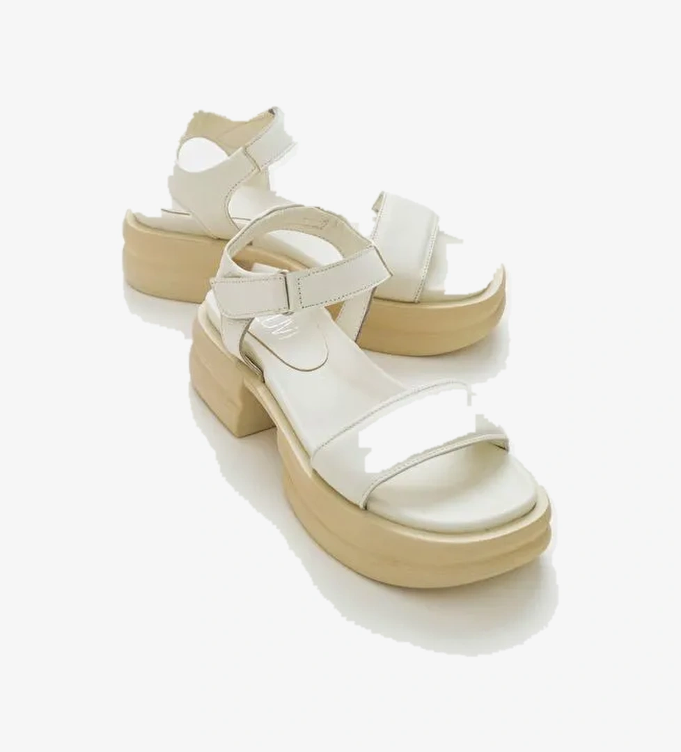 SWAN Krem Kadın Deri Sandalet - Görsel 1