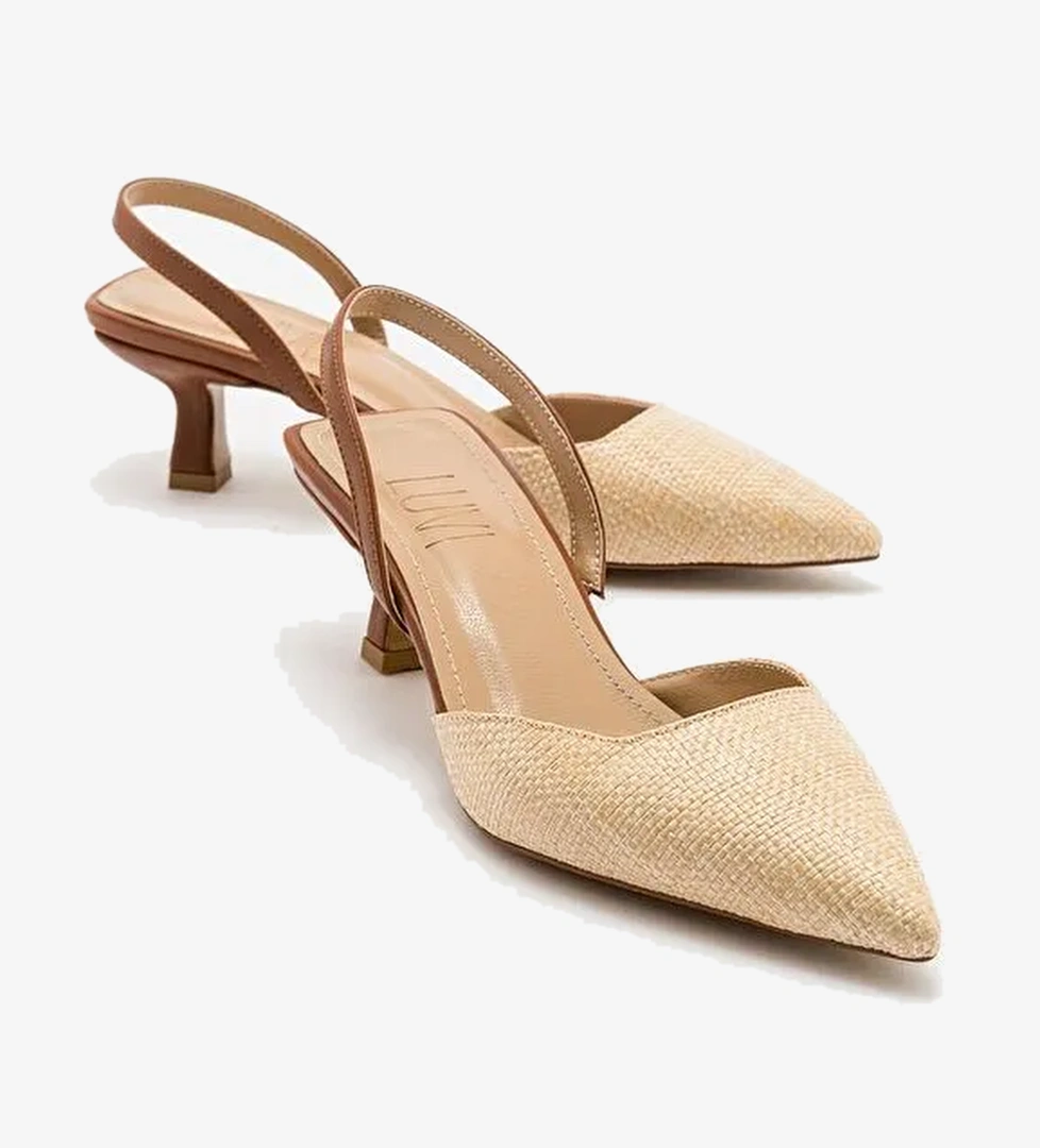 Luvi Shoes Bej-Kahverengi Kadın Hasır - Deri Topuklu Sandalet 71-6504 - Görsel 1