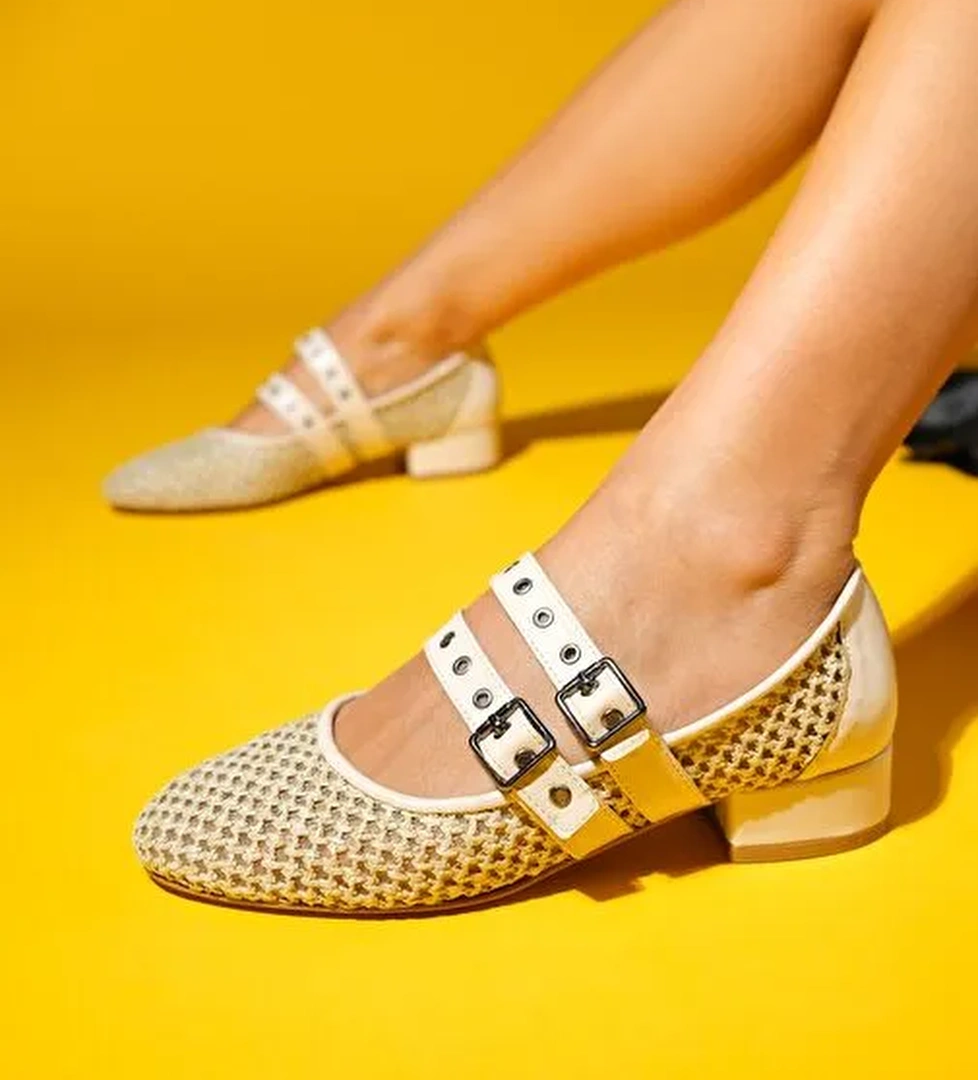 LAPIS Bej Hasır Kadın Kısa Topuklu Ayakkabı - Görsel 1