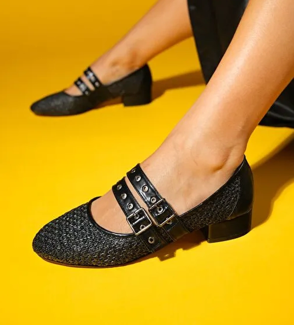 Luvi Shoes Bebe Mavisi Kadın Hasır Topuklu Sandalet 124-6330 - Görsel 1