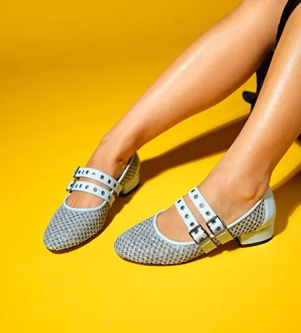 LAPIS Bebe Mavi Hasır Kadın Kısa Topuklu Ayakkabı - Görsel 1