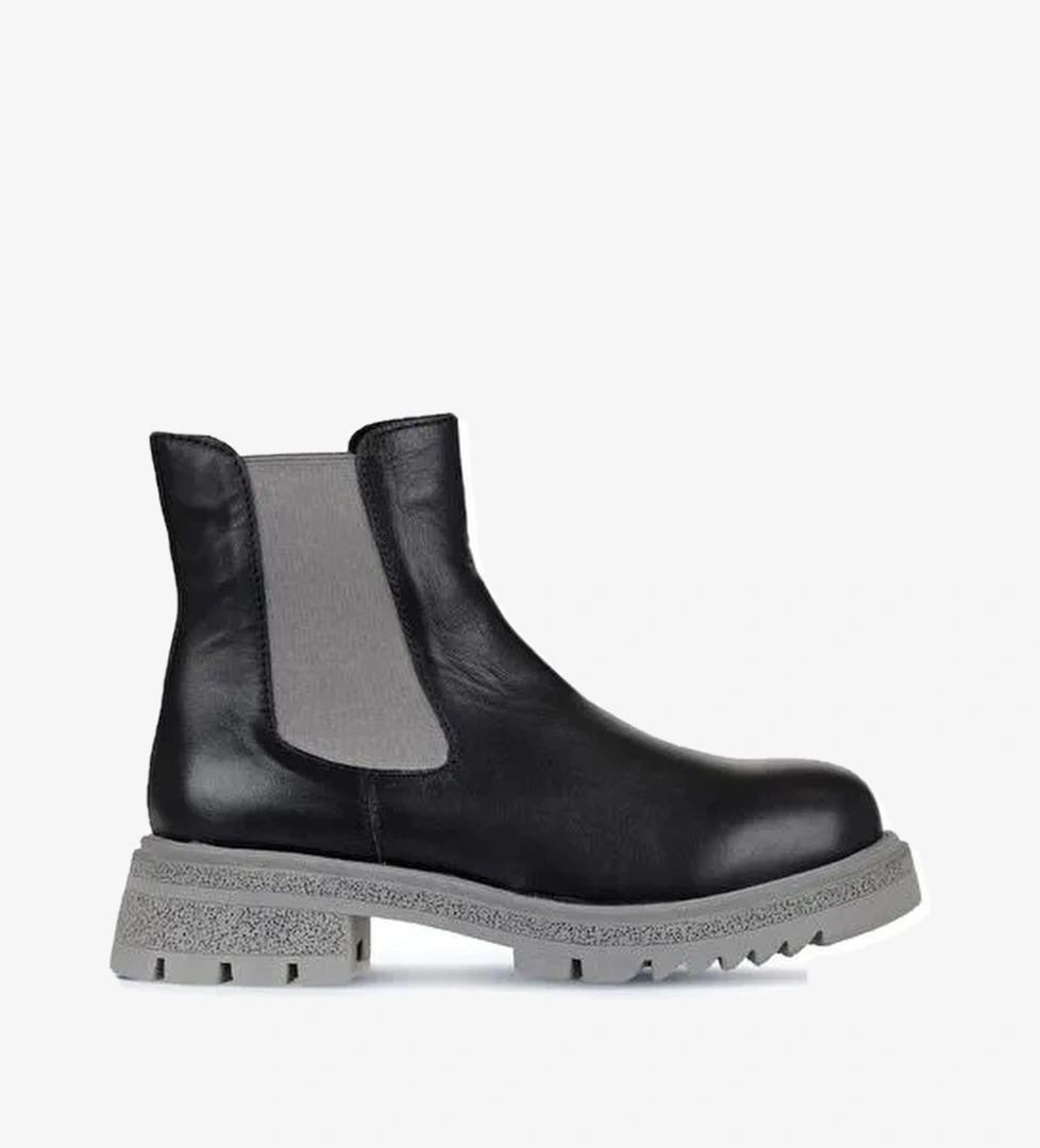 Bueno Shoes Siyah Gri Deri Kadın Topuklu Bot 01wz1403 - Görsel 1