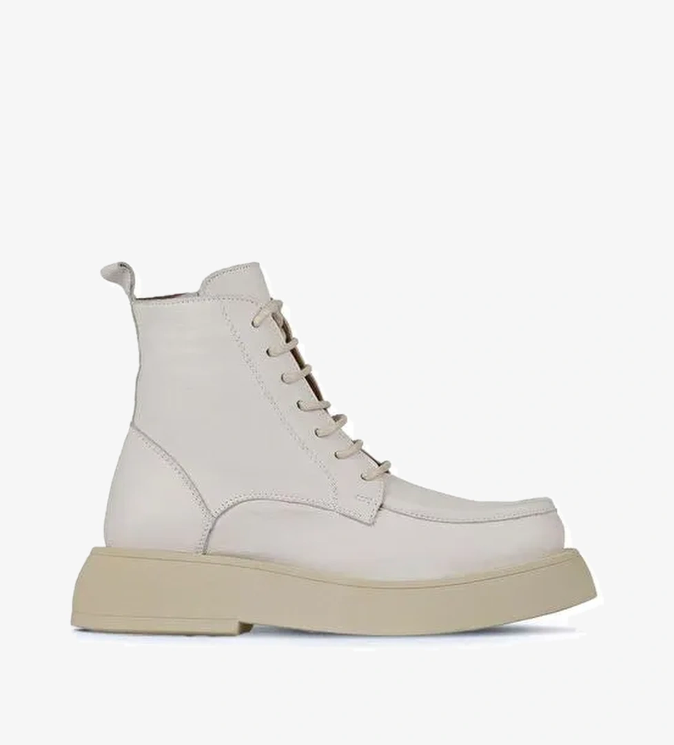 Bueno Shoes Bej Deri Kadın Dolgu Topuklu Bot 01wz6405 - Görsel 1