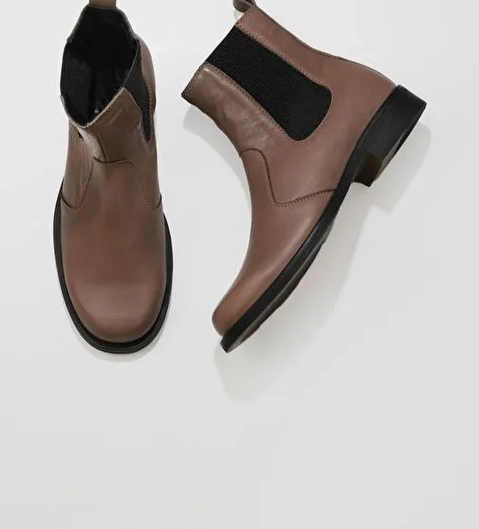 Bueno Shoes Gri Deri Kadın Düz Bot 01wv8601 - Görsel 1