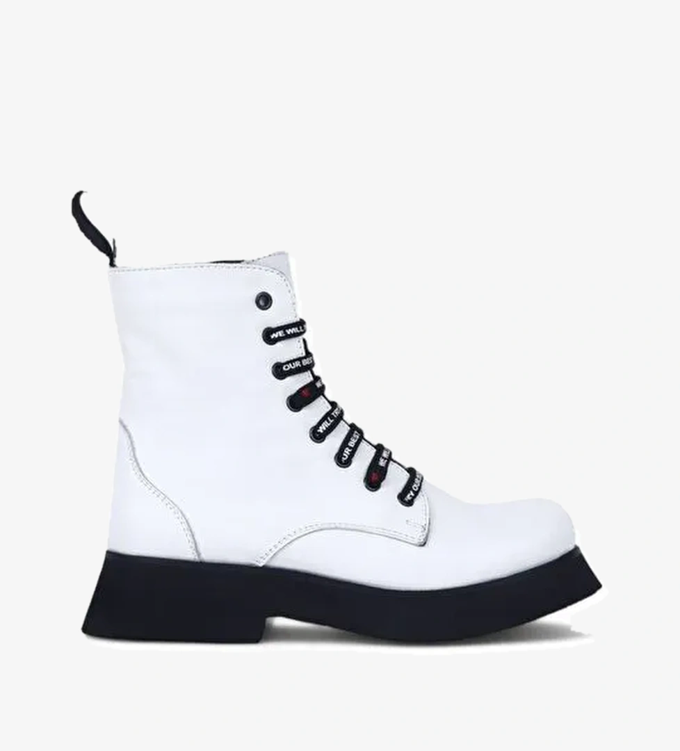 Bueno Shoes Beyaz Deri Kadın Düz Bot 01wr8802 - Görsel 1