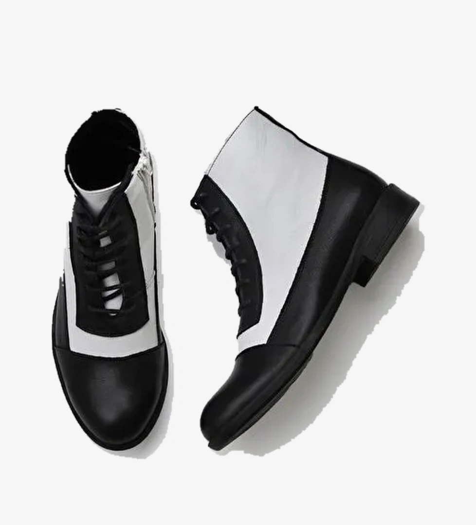Bueno Shoes Siyah Beyaz Deri Kadın Düz Bot 01wt2601 - Görsel 1