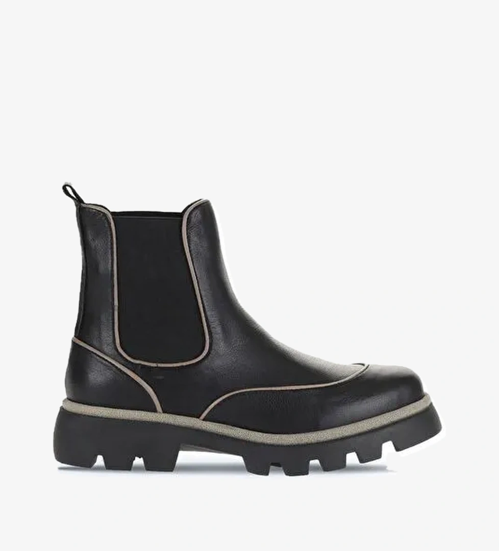 Bueno Shoes Siyah Gri Deri Kadın Düz Bot 01wz6505 - Görsel 1