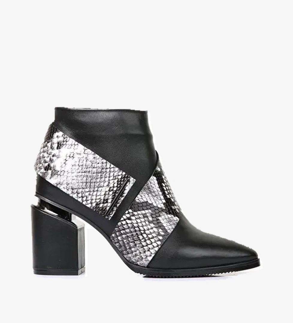 Kiana Gerçek Deri Kadın Topuklu Bot Siyah Yılan - Görsel 1