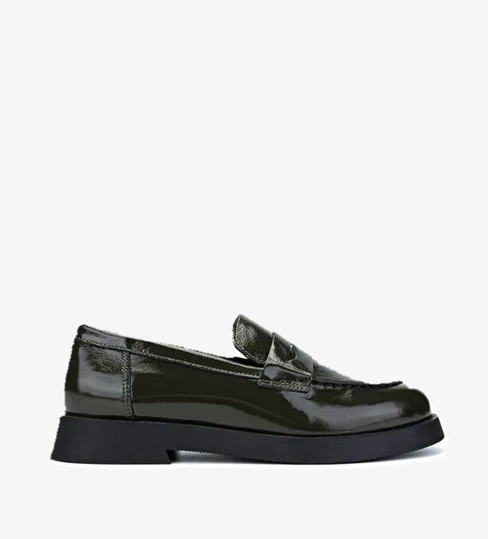 Tamer Tanca Kadın Hakiki Deri Haki Rugan Loafer Ayakkabı - Görsel 1