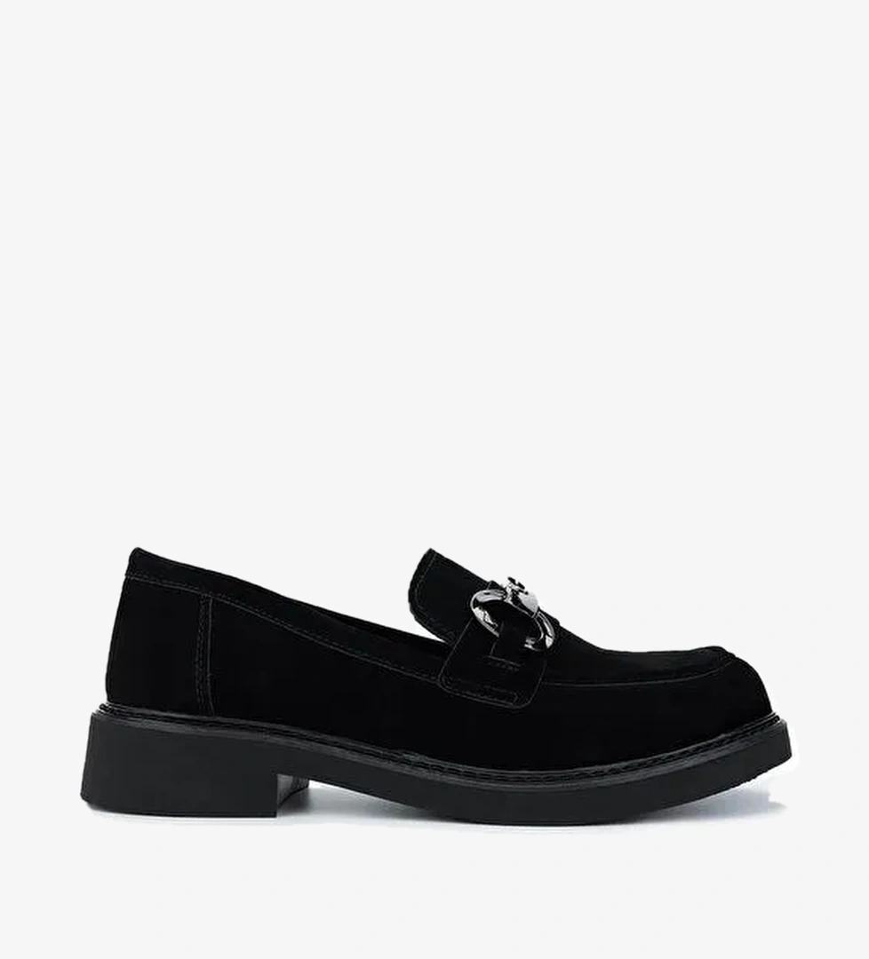 Tamer Tanca Kadın Suni Deri Siyah Süet Loafer Ayakkabı - Görsel 1