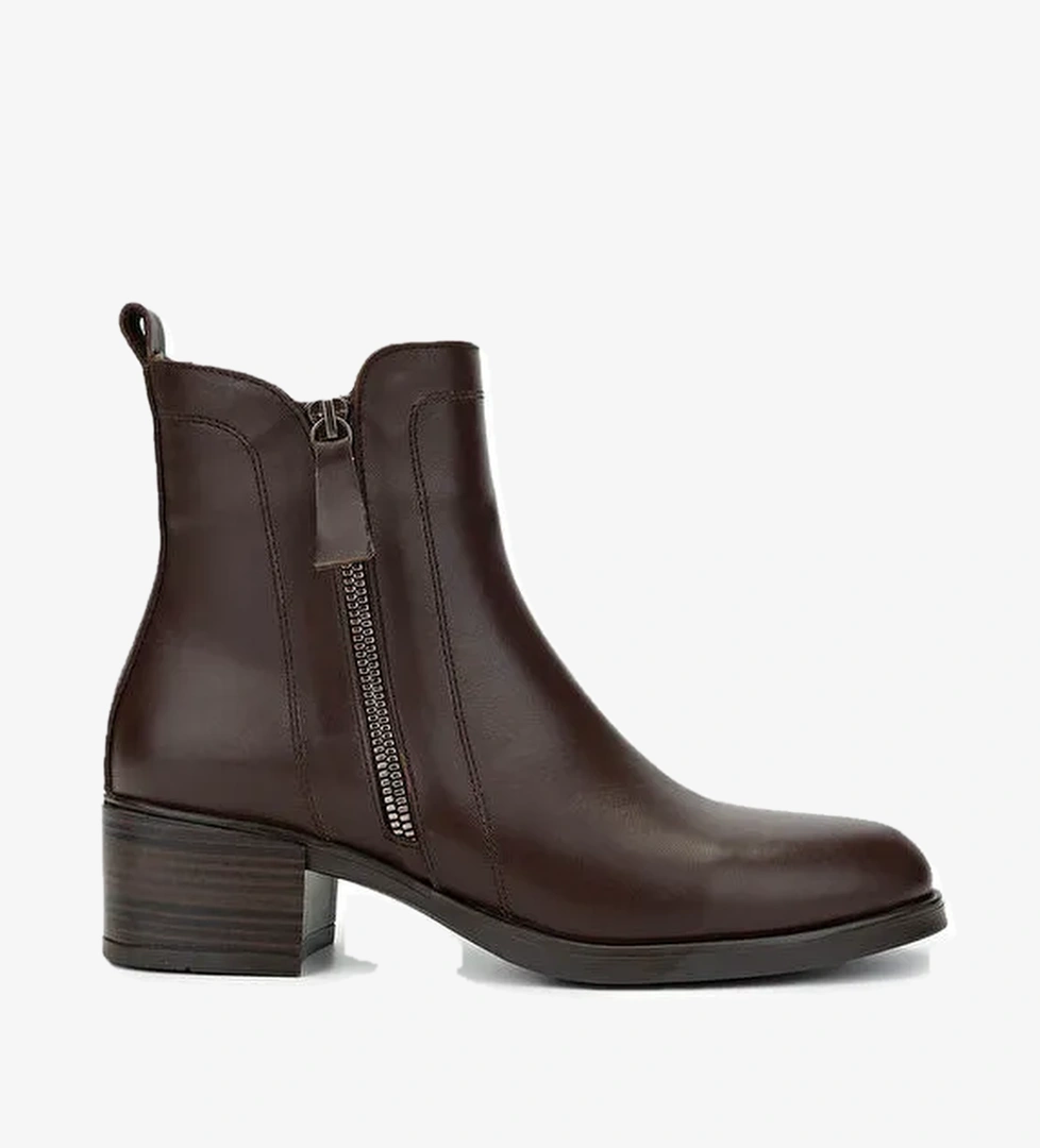 Tamer Tanca Kadın Hakiki Deri Kahverengi Topuklu Bot - Görsel 1