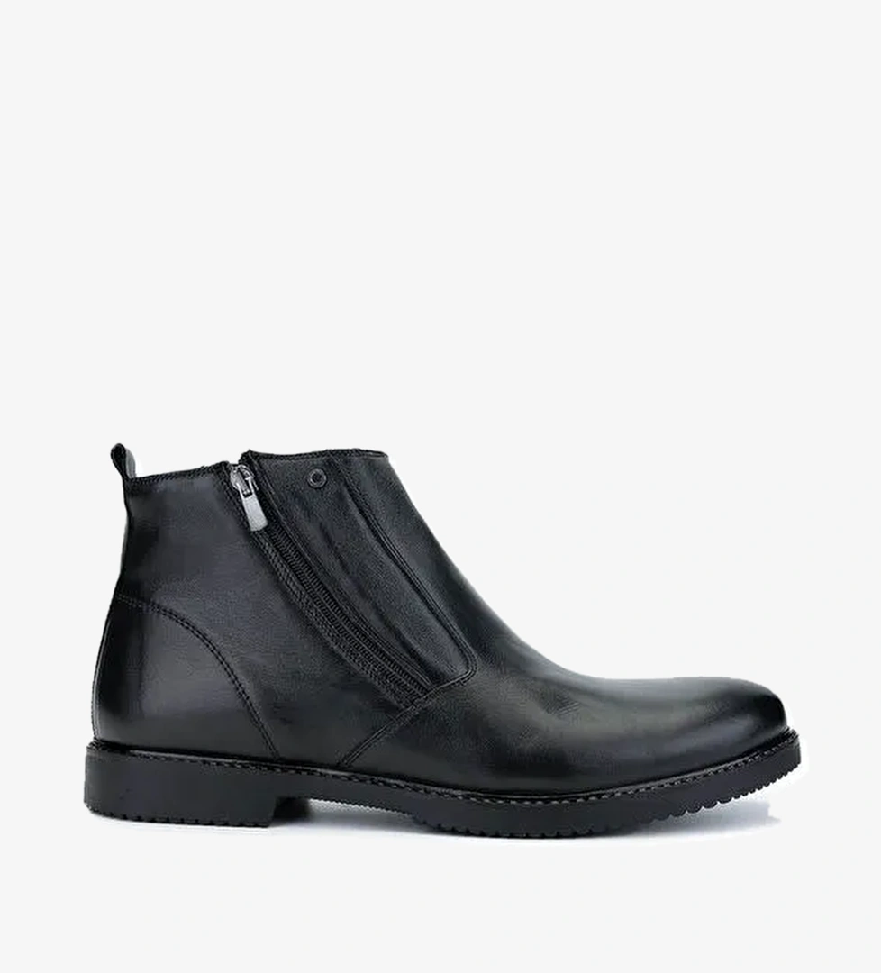 Tamer Tanca Erkek Hakiki Deri Siyah Kürklü Klasik Bot - Görsel 1