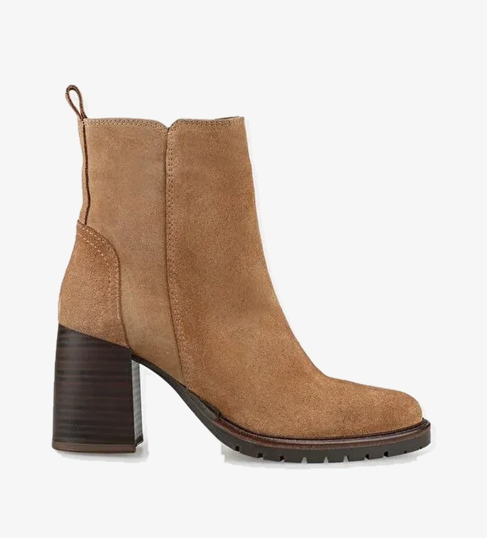 Taba Deri Kadın Orta Topuk Bot - Görsel 1