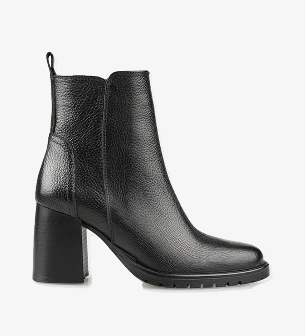 Siyah Deri Kadın Orta Topuk Bot - Görsel 1