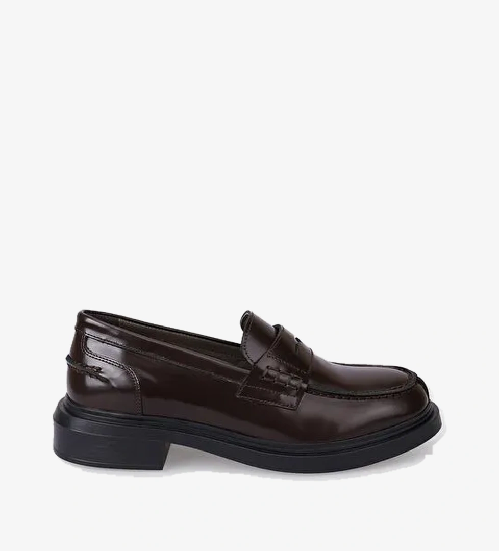 %100 Hakiki Deri Kahverengi Açma Kadın Loafer - Görsel 1