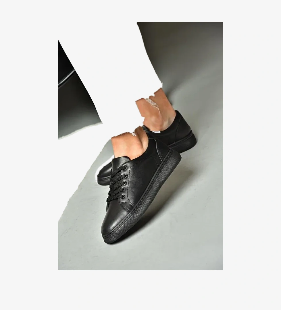 Fox Shoes Siyah Kadın Deri Sneaker 11699 - Görsel 1