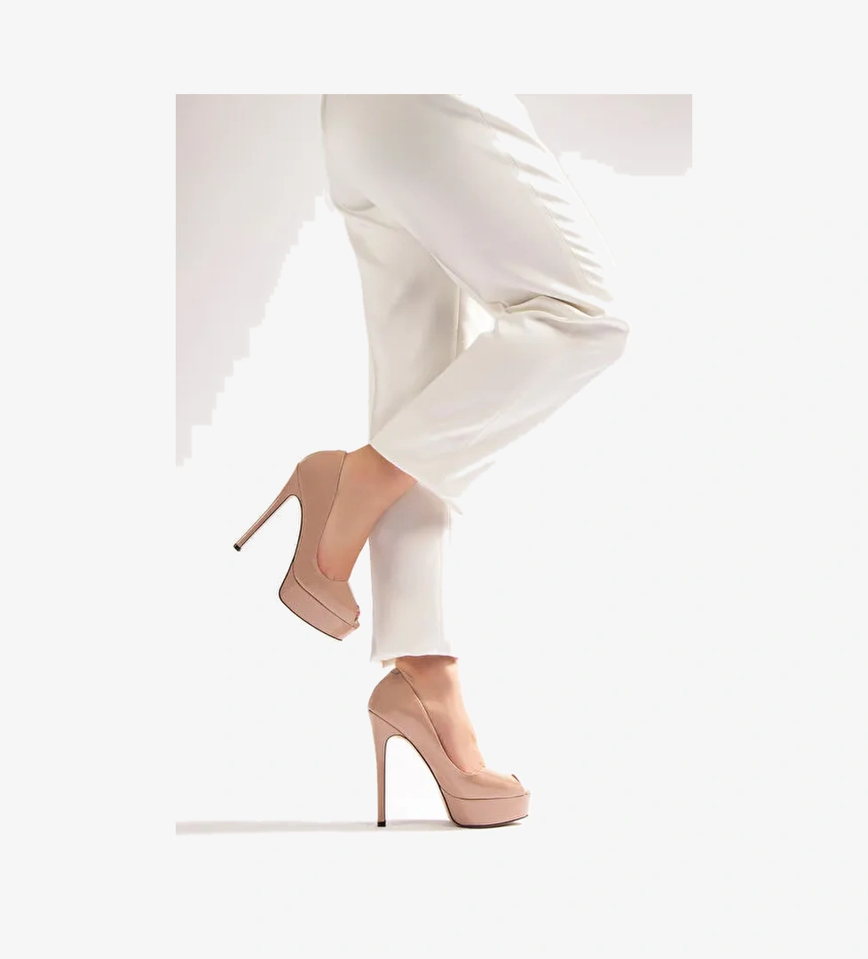 Lavita Kadın Platform Topuklu Abiye Ayakkabı Nude Rugan - Görsel 1