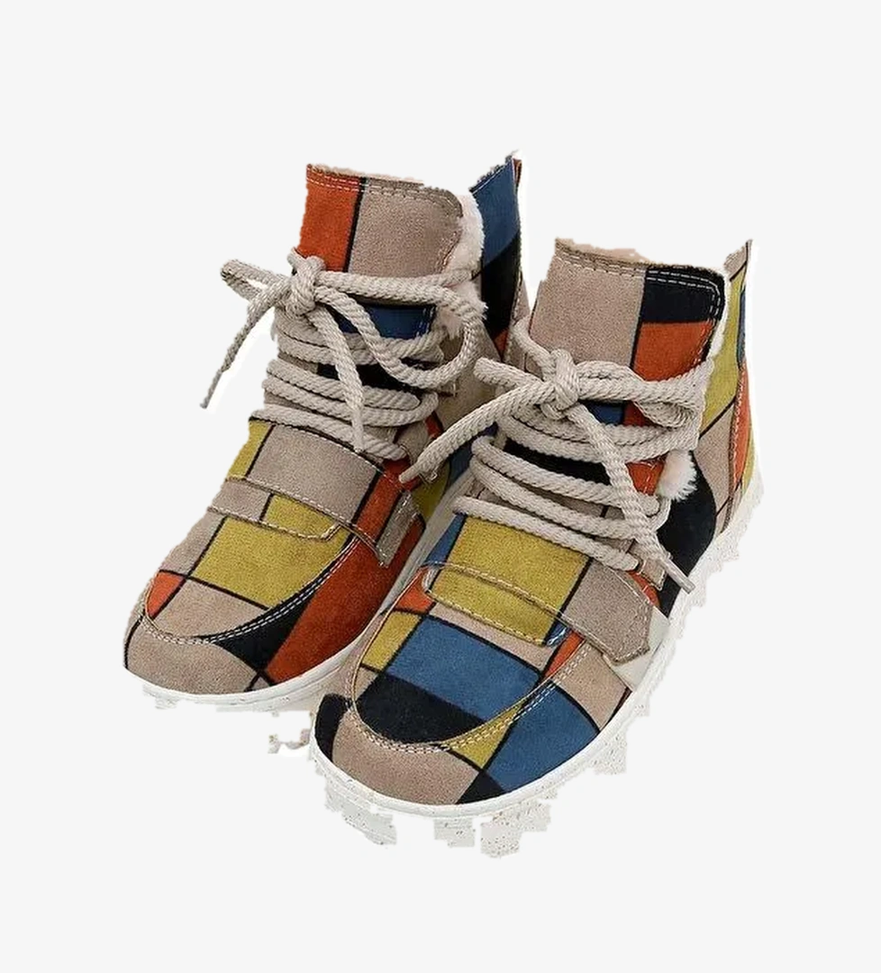 Kadın Vegan Deri Çok Renkli Bot - Piet-Mondrian Tasarım - Görsel 1