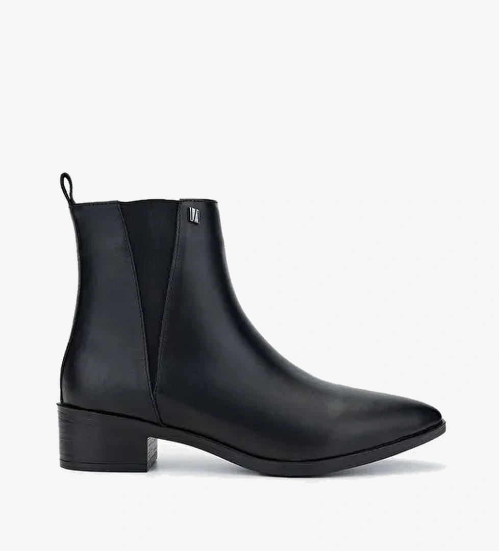 Valmenti Kadın Siyah Deri Topuklu Bot - Görsel 1