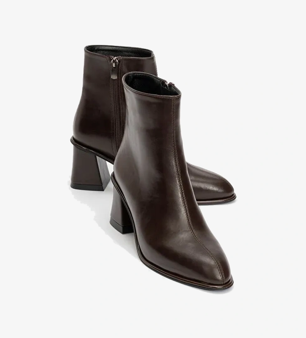 ALBA Kahverengi Cilt Kadın Kalın Topuklu Bot - Görsel 1