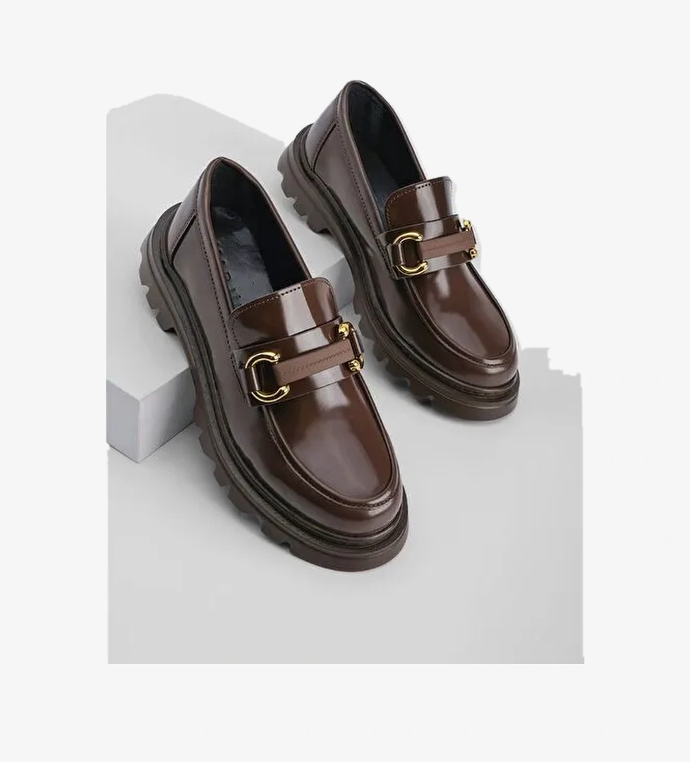 Marjin Kadın Loafer Tokalı Günlük Ayakkabı Kinles Kahve - Görsel 1