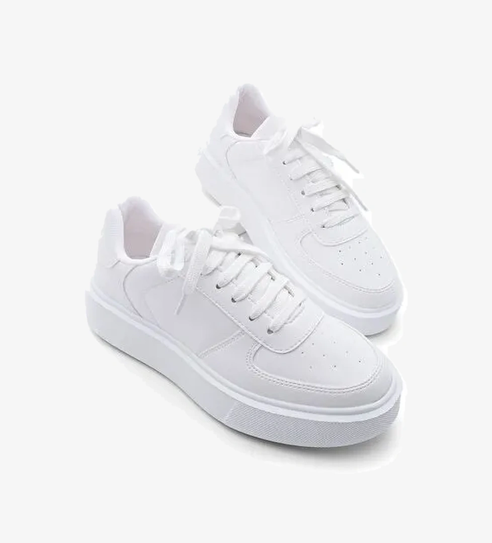 Marjin Kadın Sneaker Yüksek Taban Bağcıklı Spor Ayakkabı Azin Beyaz - Görsel 1