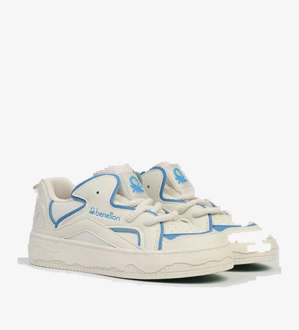 Benetton® | BNI-10100-Beyaz Mavi-İthal Kadın Spor Ayakkabı - Görsel 1