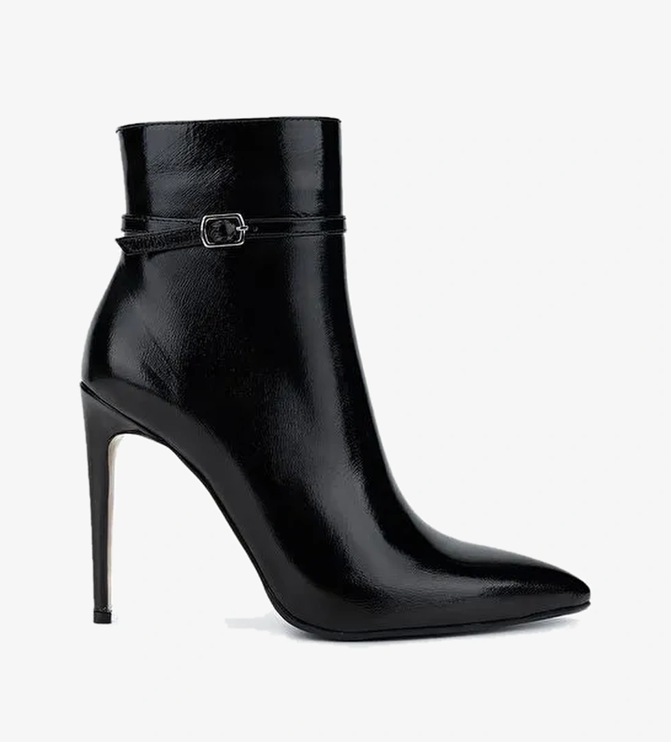 Valmenti Kadın Hakiki Deri Siyah Rugan Topuklu Bot - Görsel 1