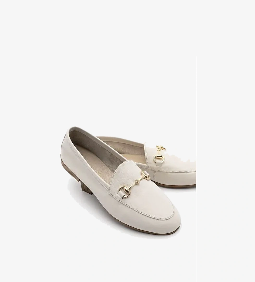 Kadın Hakiki Deri Zincirli Loafer Günlük Ayakkabı Tanle Bej - Görsel 1