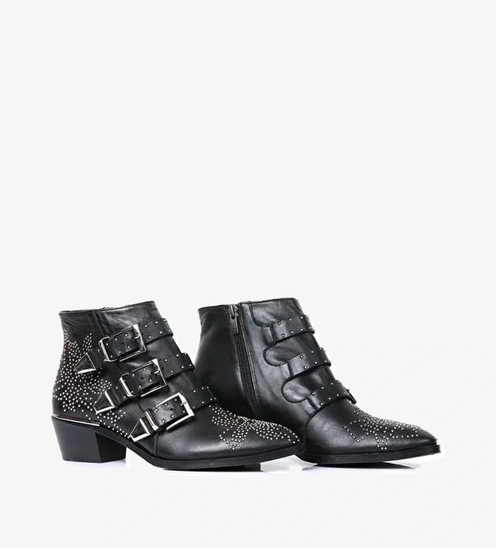 Susanna Gerçek Deri Topuklu Kadın Bot Siyah - Görsel 1