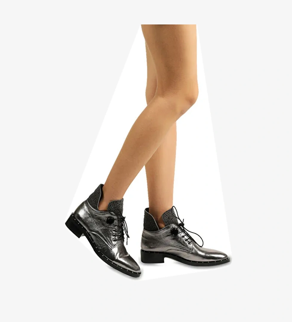 Nemesis Kadın Bağcıklı Düz Bot Çelik Deri - Görsel 1