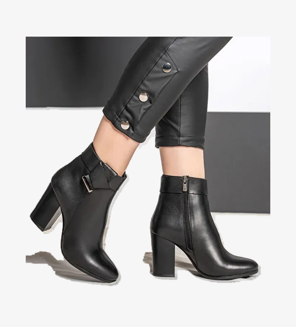 Nemesis Gerçek Deri Fermuarlı Kadın Bot Siyah - Görsel 1