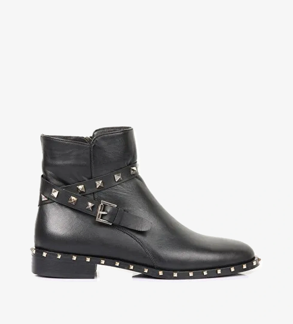 Nemesis Gerçek Deri Kadın Fermuarlı Bot Siyah - Görsel 1