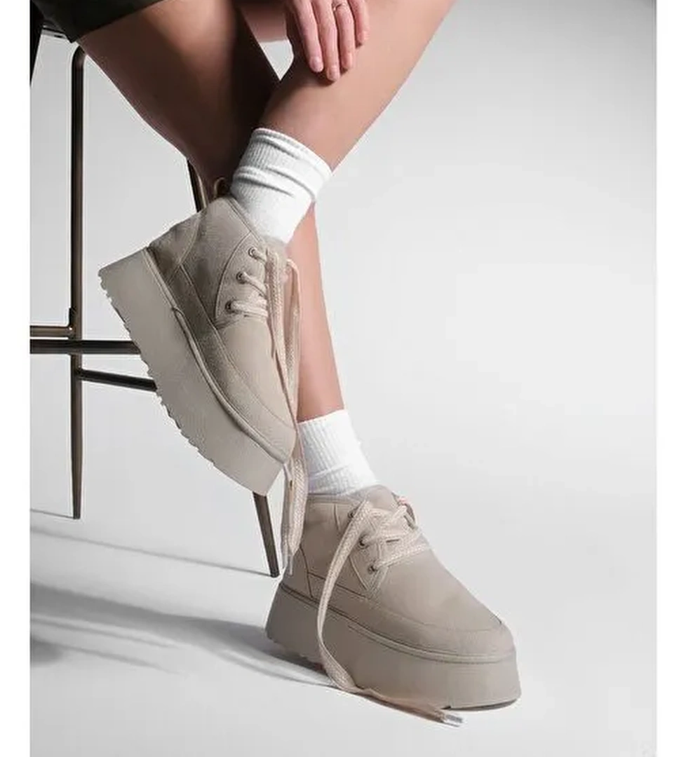 Kadın Kalın Taban İçi Kürklü Günlük Bot Mariva Bej Süet - Görsel 1